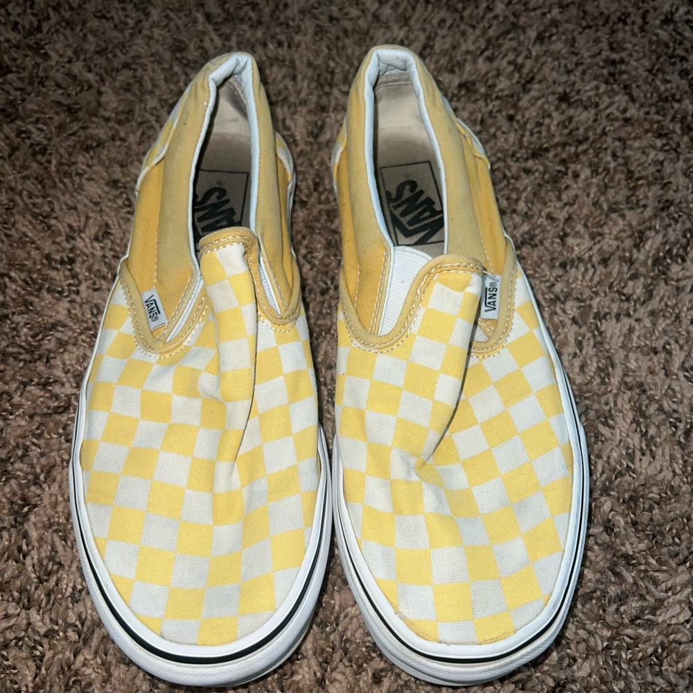 Yellow checkered slip-on Vans Size 8
